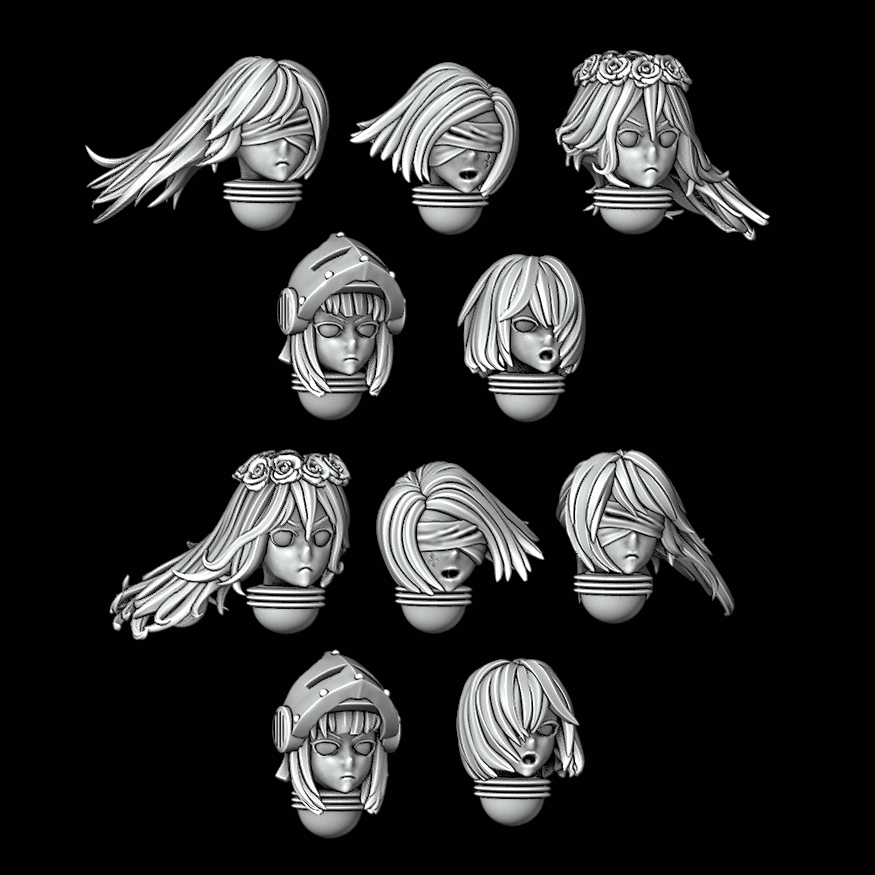 Japanese Style Battle Sisters Heads - Set of 10 - Archies Forge
