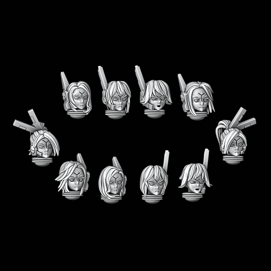 Tau Female Anime Style Heads - Set of 10 - Archies Forge